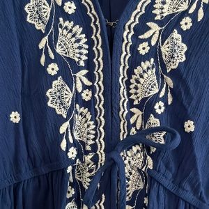 Blue and white embroidered high lo dress 2x
